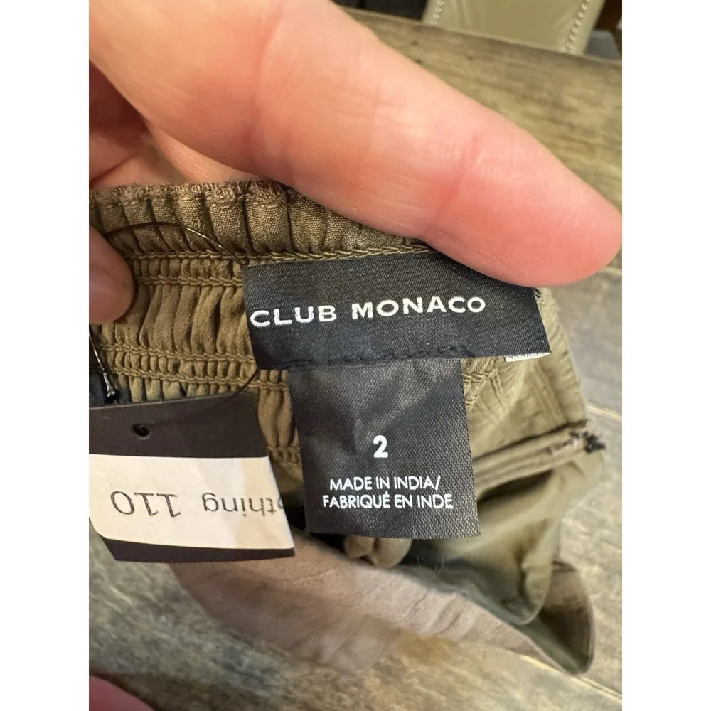 Club Monaco Wrap Mini Skirt Olive Green Lined Bow Tie Size 2‎ Ribbed Minimalist